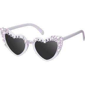 Bride Sunglasses For Bachelorette, Vintage Heart Glasses Bride To Be Gifts, White Rhinestone Glasses For Party Favors