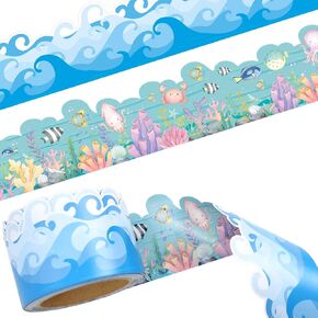 Ocean Waves Bulletin Board Border Die-Cut Under The Sea Bulletin Decorations 36ft Two Sided Tropical Trimmer for Classroom School Family Party Supplies