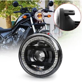 Rebel 500 LED Headlight 30W Motorcycle Headlight with Crystal White&Amber Halo DRL Hi/Low Beam Compatible with 2017-2020 Honda Rebel 250 500
