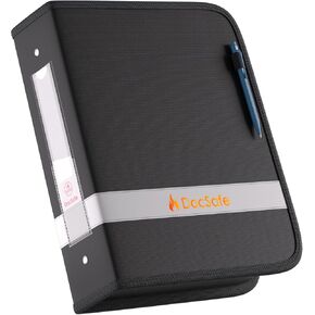 DocSafe 3 Ring Binder، حافظة دائرية مقاومة للحريق مقاس 2 بوصة مع سحاب، حافظة مقاومة للحريق والغبار بثلاث حلقات 2 بوصة خالية من PVC، لوازم مكتبية منزلية محمولة للورق المهم والصور والبطاقات