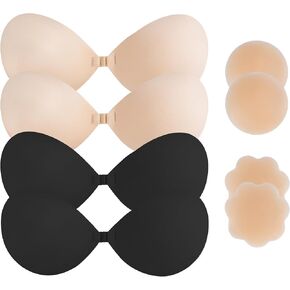 حمالات صدر مثبتة - 4 أزواج من حمالة صدر سيليكون غير مرئية لاصقة بدون ظهر للنساء مع زوجين من أغطية الحلمات in Kuwait