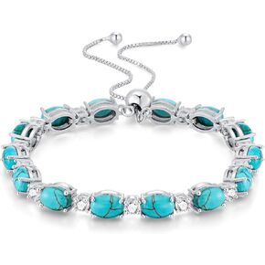 Turquoise Tennis Bracelet 925 Sterling Silver Oval 7x5mm Genuine Turquoise Gemstone Adjustable Bracelets Western Boho Jewelry Gifts for Women