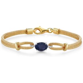 Gem Stone King 925 2 Tone Sterling Silver Blue Sapphire and White Lab Grown Diamond Bracelet For Women (1.84 Cttw, Gemstone Birthstone, Oval 8X6MM, 6.5/7/7.5 Inches, Made In Italy)