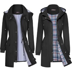 Bloggerlove Striped Rain Jacket with Plaid Lining Rain Jacket Black XL (Bundle)