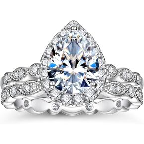 WES 1.8CT Moissanite Engagement Ring for Women Teardrop Bridal Rings Sets Halo Promise Engagement Rings for Women VVS1 D Color Moissanite Diamond With Certificat