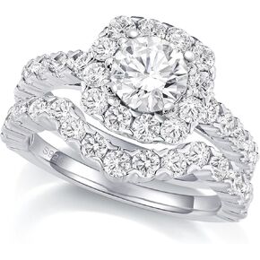 3.2cttw Moissanite Wedding Rings Bridal Sets Halo D Color VVS1 Round Cut Plated 925 Sterling Silver Engagement Rings for Women