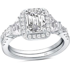 Newshe Jewellery Wedding Rings for Her AAAAA Cz Women's Bridal Sets 925 Sterling Silver Emerald Cut Engagement Ring Size 5-10