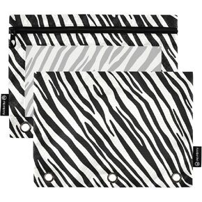 Zebra Print Pencil Pouch Fits standard 3-ring binders, Zipper Binder Pencil Bag with Clear Window for Class Office 2 Pack