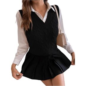 SweatyRocks Women's Sweater Vest V Neck Slim Fit Sleeveless Cable Knit Tops