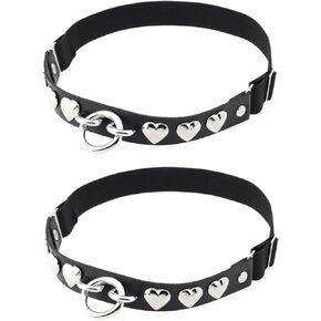 2PCs Adjustable O-Ring Leg Garter, Elastic Punk Studded Heart Thigh Garters for Women Parties, Black