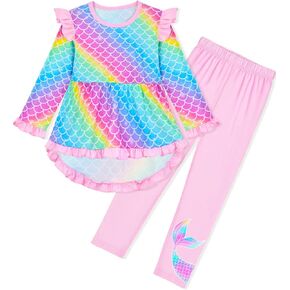 Toddler Kid Girl Clothes Ruffle Hem Long Sleeve Top, Unicorn Print Pants Fall Winter Outfit Set