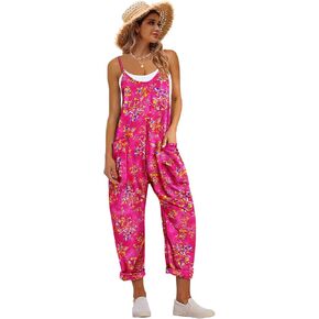 YESNO Women's Casual Floral Jumpsuits Spaghetti Straps Sleeveless Boho Summer Loose Harem Overalls Rompers with Pockets PZU in Kuwait