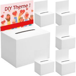 6 Pcs Ballot Boxes Suggestion Boxes for Fundraising, 6.5x4.5x4.5Inch Donation Box, Cardboard Raffle Box with Slot and Removable Header for Collecting Business Card Voting Contest Suggestion