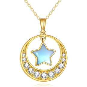 14K Gold Moon Necklace for Women Real Yellow Gold Crescent Moon and Star Opal Pendant Necklace Jewelry Gifts for Girls Wife Daughter Girlfriend Mother in Kuwait