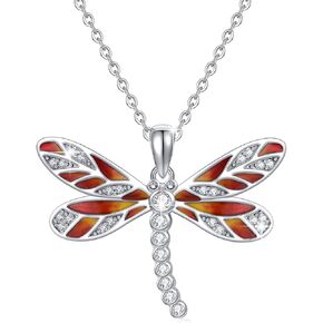 Dragonfly Necklace 925 Sterling Silver with CZ/Abalone Dragonfly Pendant Mother's Day Cute Animal Charm Jewelry Gifts for Women Girls Dragonfly Lover