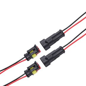 5 Sets 2 Pin Connector 18AWG Waterproof Wire Connector, 2 Pin Waterproof Wire Cable Connector Male Male Plug Kit, Car Connector Plug with Cord Complete Set