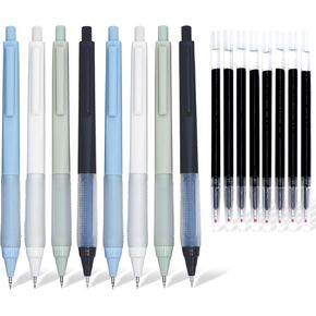 8Pcs Gel pen set with Case, 0.5mm Black Gel ink pens With 8 Pcs Refill Retractable Cute Pens for Smooth Writing Office School Supplies.