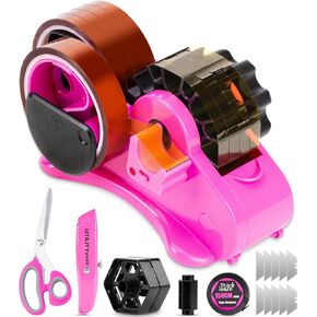 Pink Heat Tape Dispenser Sublimation - Heat Transfer Tape Dispenser with Cutting Set, 1 '' & 3'' Core, Multi-Roll Cut Desk Tape Dispenser for Crafting, PreCut 1.4'' Pieces
