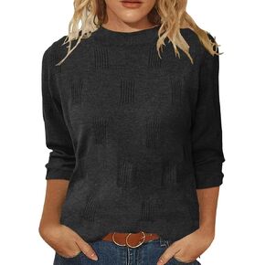 Sweaters for Women 3/4 Sleeve Tops Round Neck Loose Casual Tunic Blouses
