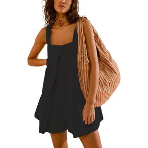 Mingzhu Women's Sleeveless Onesie Romper Loose Square Neck Shorts Jumpsuit with Pockets