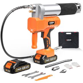 Grease Gun, 10000 PSI High Efficiency Electric Grease Gun Kit, Cordless Grease Gun with 2*2.0AH Batteries and Charger, 6.8 oz/min Battery Powered Grease Gun with Long Hose & 3 Types of Couplers