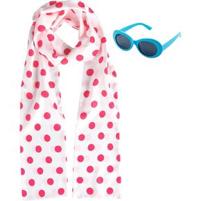 Pink Polka Dot Scarf Blue Frame Sunglasses Women Halloween Costume Accessories Adult Cosplay Party Set