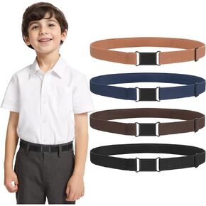 LEACOOLKEY 4 Pack Boys Girls Adjustable Belts Kids Elastic Uniform Belt with Silver Buckle Toddle Stretch Belt