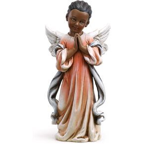Praying Angel Child In Salmon Robes 6 x 11.5 Resin Stone Garden Figurine