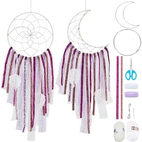 DIY Dream Catcher Beginner Kit 2 Sets DIY Pink Gypsy Dream Catcher kit for Wall Decor Handmade Macrame Dream Catcher Kits for Women Colorful Boho Room Decor Durable for DIY Craft