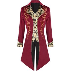 yolsun Men's Medieval Steampunk Vintage Tailcoat Pirate Gothic Jacket Frock Coat Halloween Costume