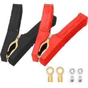 2PCS Jumper Cable Clamps, Govel Pure Copper Battery Charger Clamps Heavy Duty Jumper Cable Ends 4 Inch Aligator Clips for Replacement Under 5AWG Battery Cables 12V/24V/36V (Red & Black)