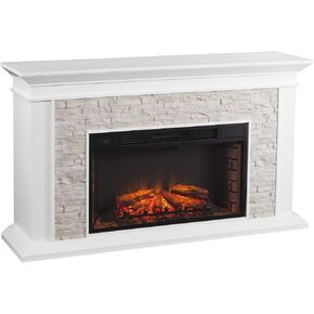 SEI Furniture Canyon Heights Faux Stacked Stone Electric Fireplace, Whiskey Maple