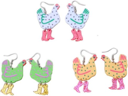 Pingyongchang Funny Cute Kawaii Acrylic Big Rooster Animal Chicken Dangle Dangle Earrings Colorful Boots Chicken Earrings for Women in Saudi Arabia