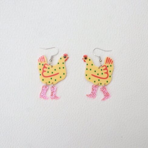 Pingyongchang Funny Cute Kawaii Acrylic Big Rooster Animal Chicken Dangle Dangle Earrings Colorful Boots Chicken Earrings for Women in Saudi Arabia