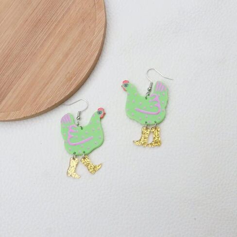 Pingyongchang Funny Cute Kawaii Acrylic Big Rooster Animal Chicken Dangle Dangle Earrings Colorful Boots Chicken Earrings for Women in Saudi Arabia