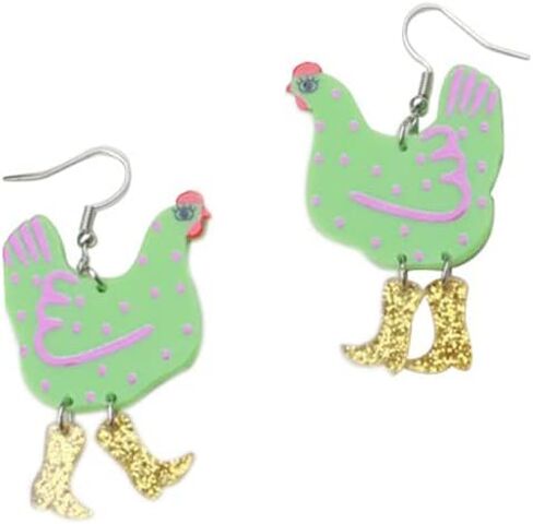 Pingyongchang Funny Cute Kawaii Acrylic Big Rooster Animal Chicken Dangle Dangle Earrings Colorful Boots Chicken Earrings for Women in Saudi Arabia