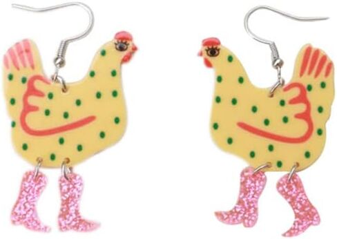 Pingyongchang Funny Cute Kawaii Acrylic Big Rooster Animal Chicken Dangle Dangle Earrings Colorful Boots Chicken Earrings for Women in Saudi Arabia