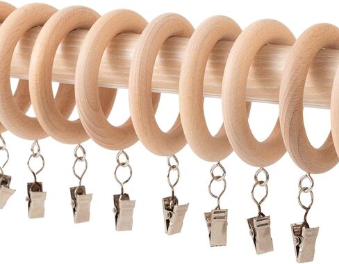 Wood Curtain Rings with Clips,Farmhouse Drapery Clips,Wooden Curtain Ring Hook Hangers Drapes Rings (12, 1.81 INCH Inner Dia) in Kuwait