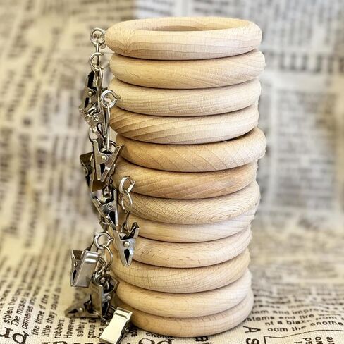 Wood Curtain Rings with Clips,Farmhouse Drapery Clips,Wooden Curtain Ring Hook Hangers Drapes Rings (12, 1.81 INCH Inner Dia) in Kuwait