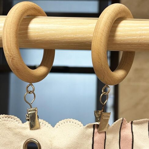 Wood Curtain Rings with Clips,Farmhouse Drapery Clips,Wooden Curtain Ring Hook Hangers Drapes Rings (12, 1.81 INCH Inner Dia) in Kuwait