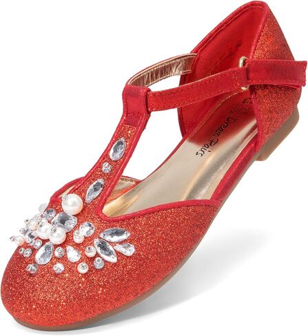 DREAM PAIRS Girls Mary Jane Dress Shoes Pearl T-Strap Party Flower Wedding Princess Flats for Toddler Little Big Kid in Saudi Arabia