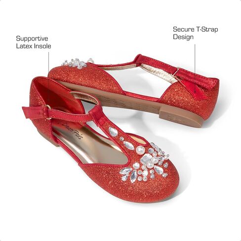 DREAM PAIRS Girls Mary Jane Dress Shoes Pearl T-Strap Party Flower Wedding Princess Flats for Toddler Little Big Kid in Saudi Arabia