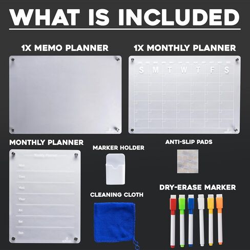 3 Set (17" x 12") Magnetic Calendar for Refrigerator, Weekly/Monthly Planner, Dry Erase Calendar & a Blank Board with 6 Dry Erase Markers, 1 Holder & 1 Cleaning Cloth in Saudi Arabia