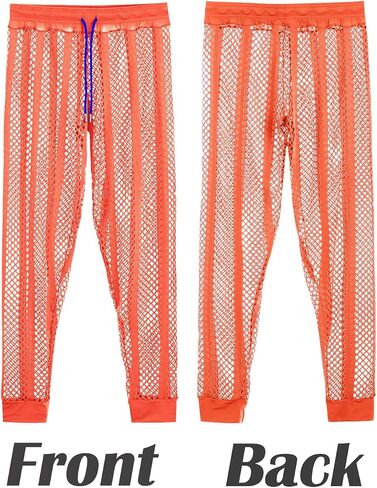 JINSHI Men's Fishnet Striped Lounge Pants Drawstring Lightweight Pyjama Trousers Legging Muscle UnderPants Swimwear in Kuwait