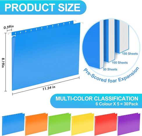 30 حزمة من مجلدات الملفات المعلقة، مجلدات ملفات بحجم الحروف مع علامات تبويب قابلة للتعديل، ألوان متنوعة مصممة للملفات الضخمة، المخططات الطبية، ابق منظمًا لمنزلك ومكتبك in Kuwait