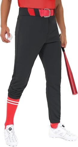 بنطال البيسبول Unility للرجال - بنطلون رياضي مدبب مطاطي 2.5 بوصة حزام خصر من السيليكون مزدوج الطبقات للركبة حزام بسحاب أسود in Kuwait