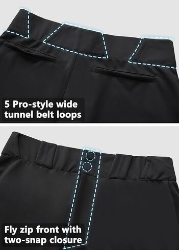 بنطال البيسبول Unility للرجال - بنطلون رياضي مدبب مطاطي 2.5 بوصة حزام خصر من السيليكون مزدوج الطبقات للركبة حزام بسحاب أسود in Kuwait