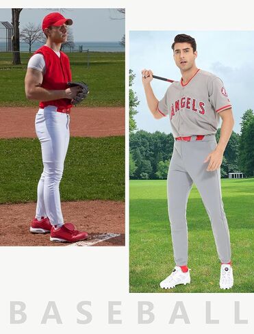 بنطال البيسبول Unility للرجال - بنطلون رياضي مدبب مطاطي 2.5 بوصة حزام خصر من السيليكون مزدوج الطبقات للركبة حزام بسحاب أسود in Kuwait