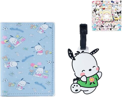 Cartoon Leather Passport Holder with Luggage Tag Cute Cat Passport Cover with Sticker, Travel Documents Organizer Protector (passport-pqg) in Saudi Arabia