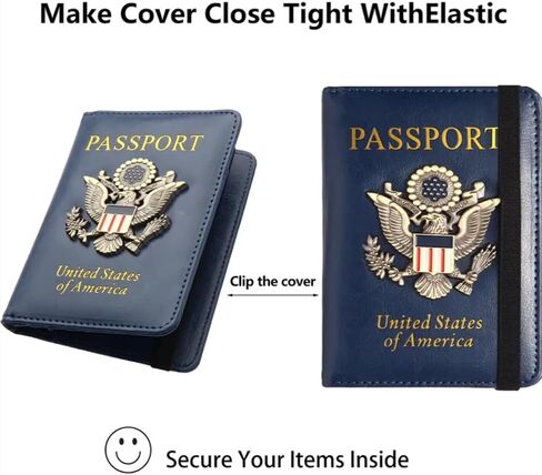 Creative Passport Holder Cover With 3D Metal Badge RFID Blocking Leather Passport Wallet And Case For Family (Blue & Gold) in Saudi Arabia